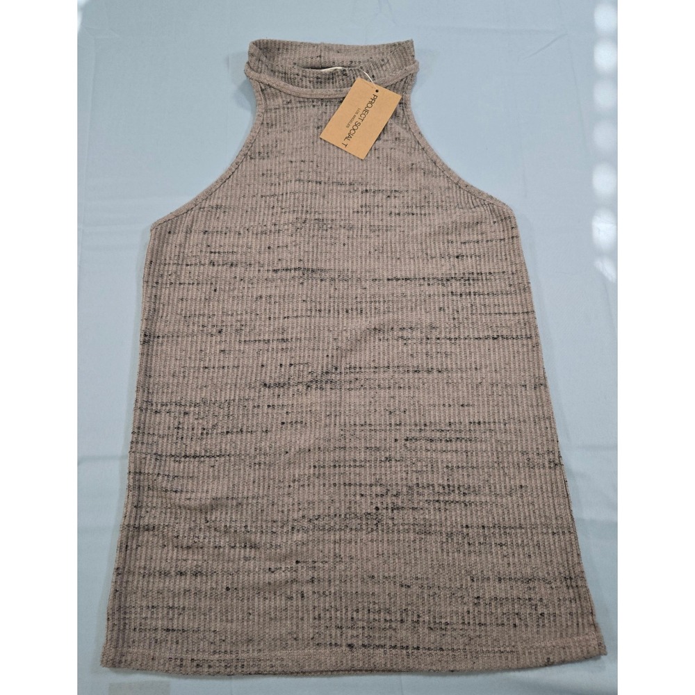 Project Social T Marling Mock Neck Tank Top Grey Sky Ribbed Sleeveless 9100-145